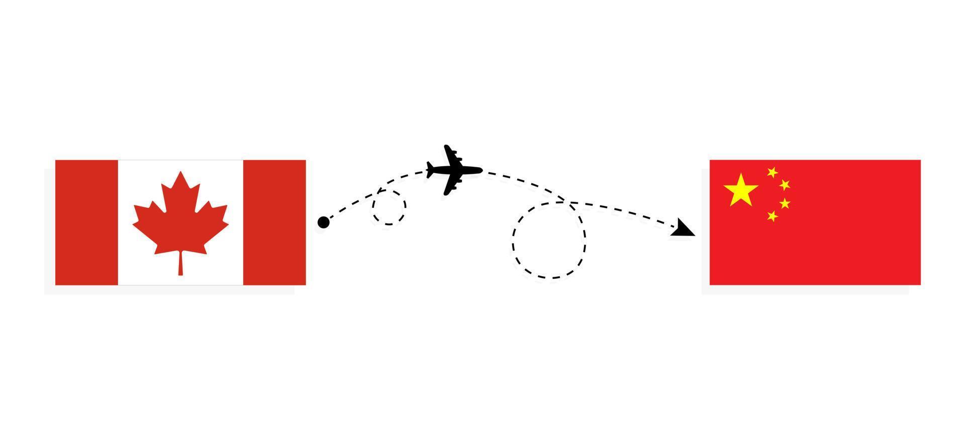 vol et voyage du canada vers la chine par concept de voyage en avion de passagers vecteur