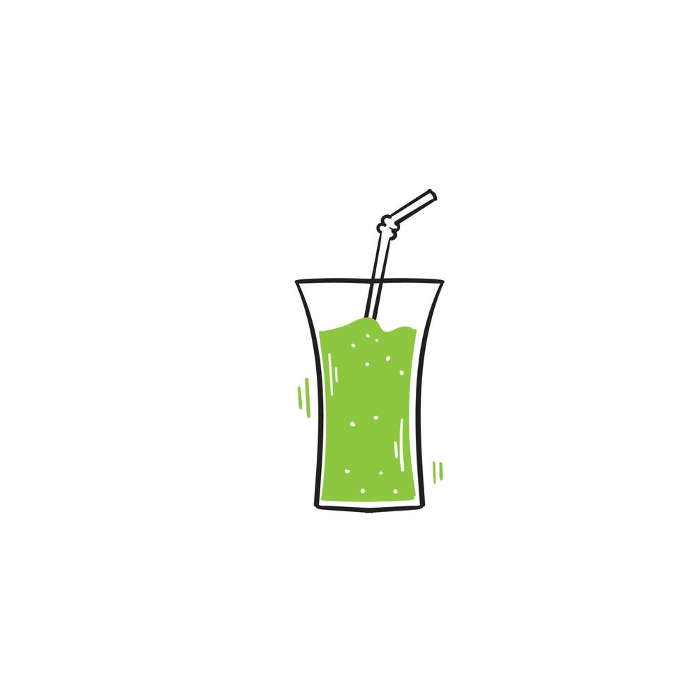 verre de smoothie dessiné à la main avec illustration de paille. vecteur de style dessin animé doodle