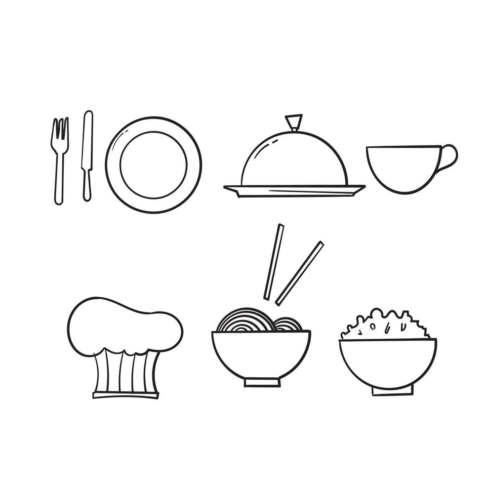 illustration d'ustensiles de cuisine dessinés à la main avec vecteur de style doodle isolé