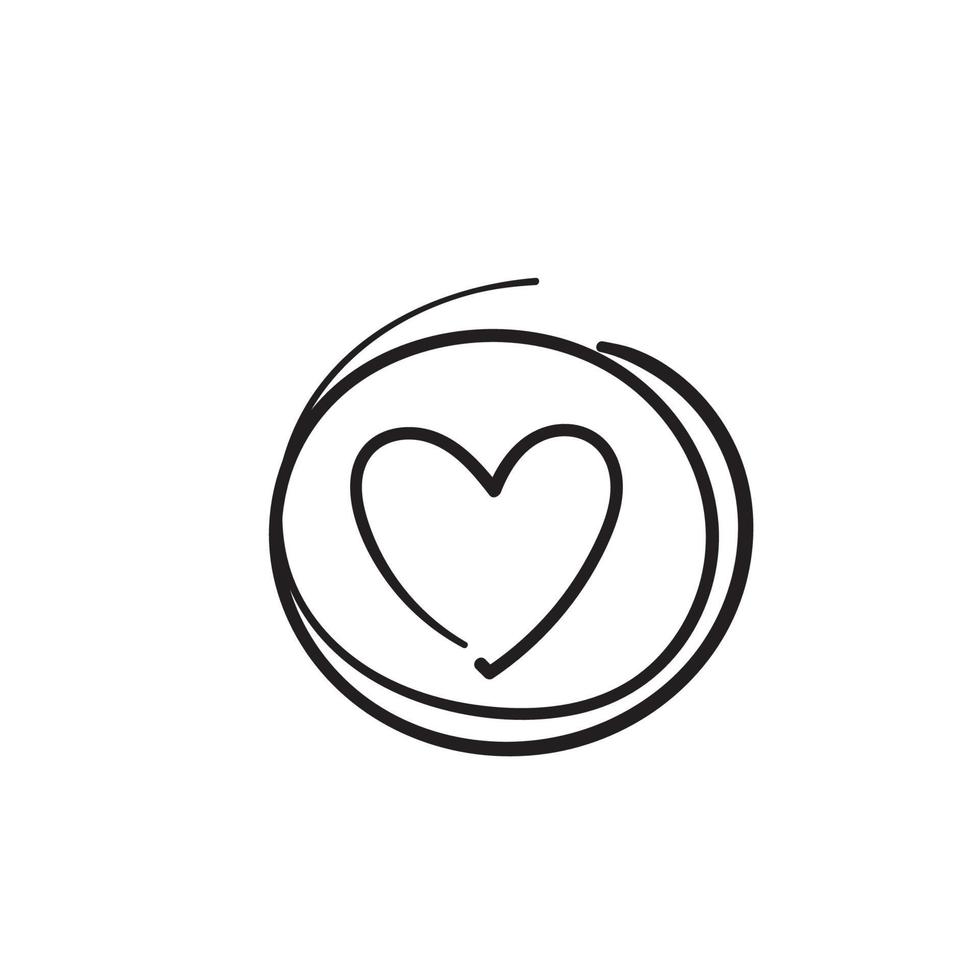 doodle coeur amour symbole dans le cercle illustration vecteur de style dessiné à la main isolé