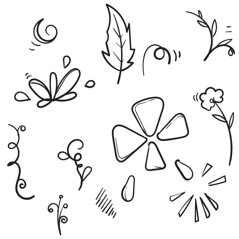 doodle fleur plante feuilles illustration vecteur style dessiné à la main