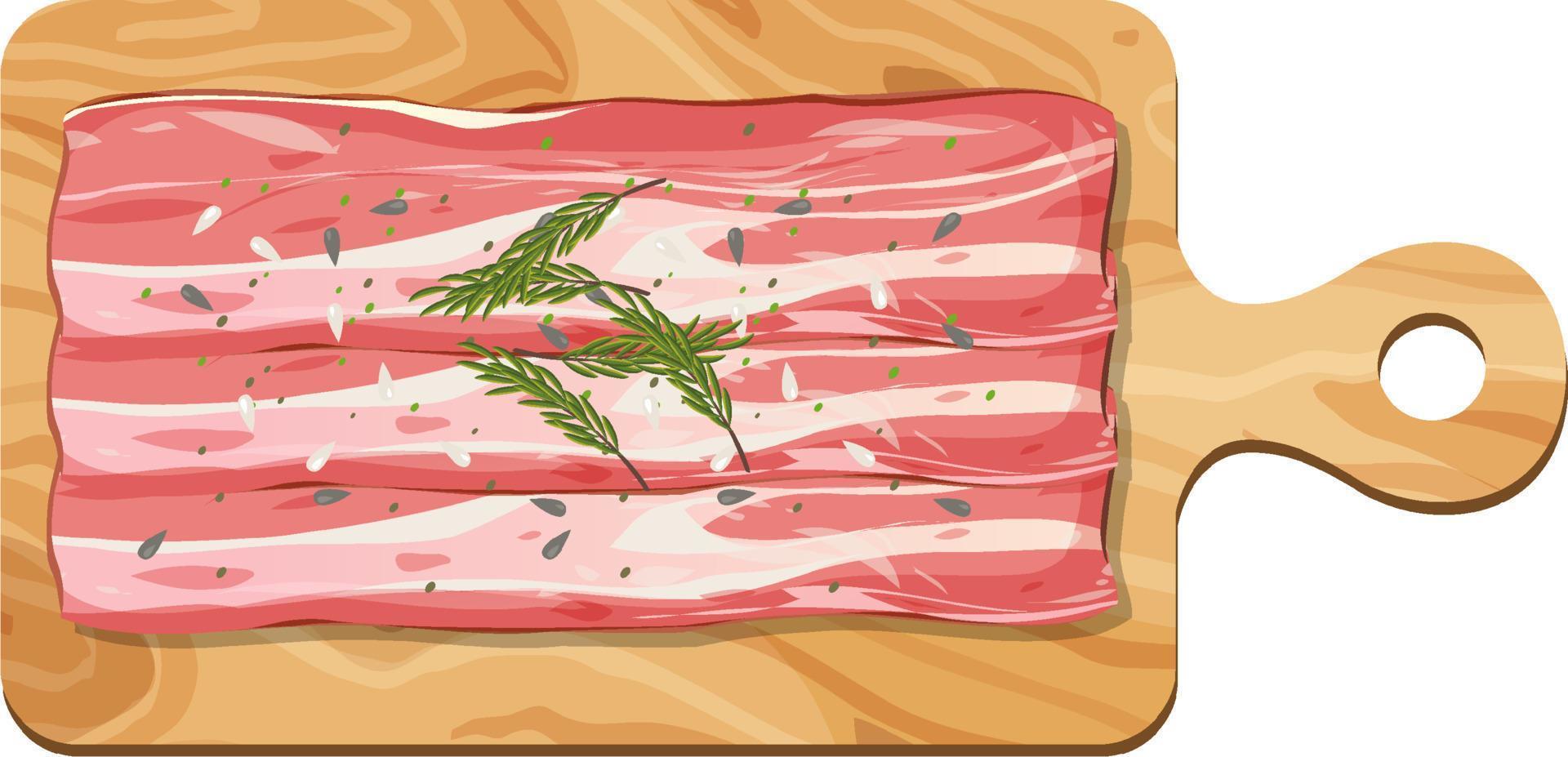 Bacon sur une planche à découper en bois isolée vecteur