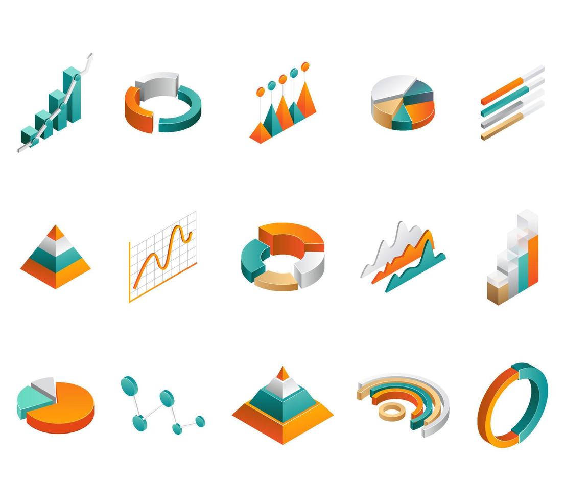 diagrammes graphiques graphiques 3d camemberts et éléments isométriques pour l'infographie d'entreprise vecteur