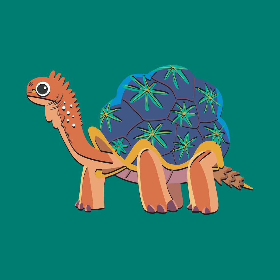 tortue exotique de dessin animé dans un style graphique de papier artisanal à la mode. design moderne pour la publicité, l'image de marque, les cartes de voeux, les couvertures, les affiches, les bannières. illustration vectorielle vecteur