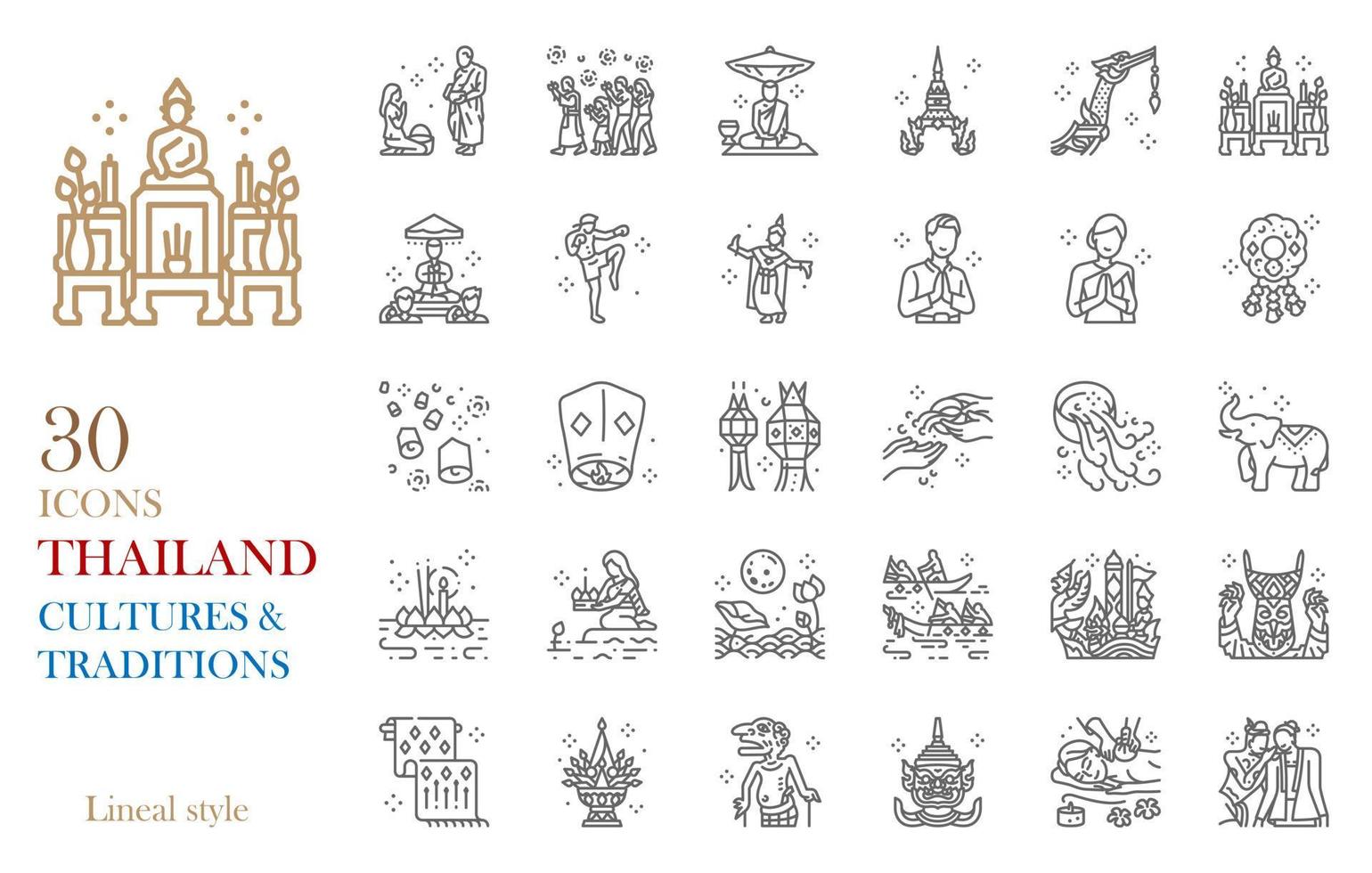 thaïlande ligne icon set vector illustration