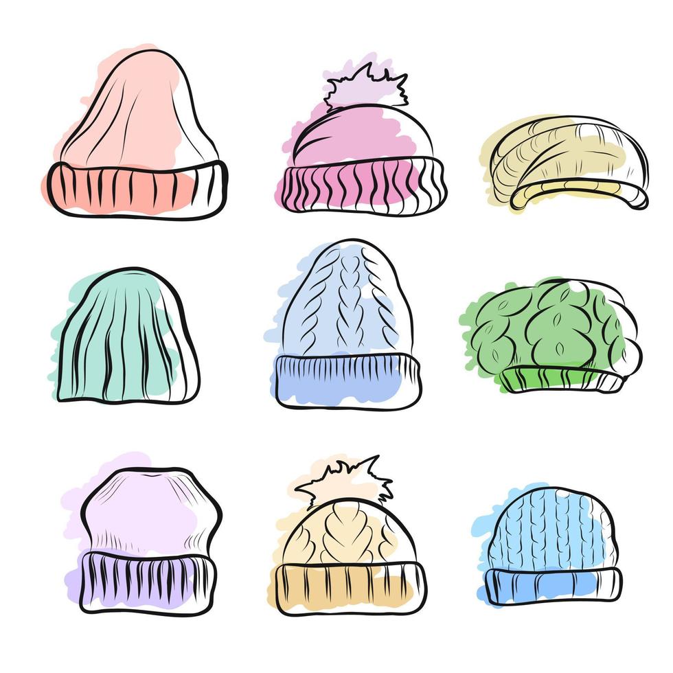 un ensemble de différentes versions de chapeaux d'hiver vecteur
