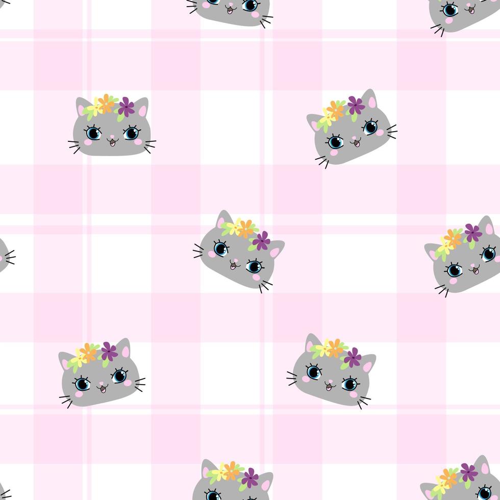joli motif rose dans une cage avec des chats. arrière-plan transparent des animaux de compagnie. textiles pour enfants scrapbook papier numérique. vecteur