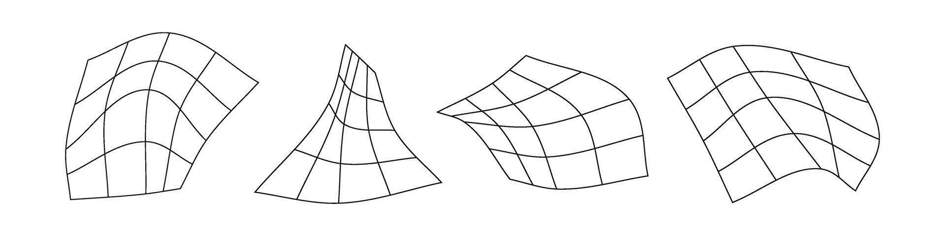 rétro Années 90 la grille 3d éléments et lignes dans dynamique. cyber esthétique. plat illustration isolé sur blanc Contexte. vecteur