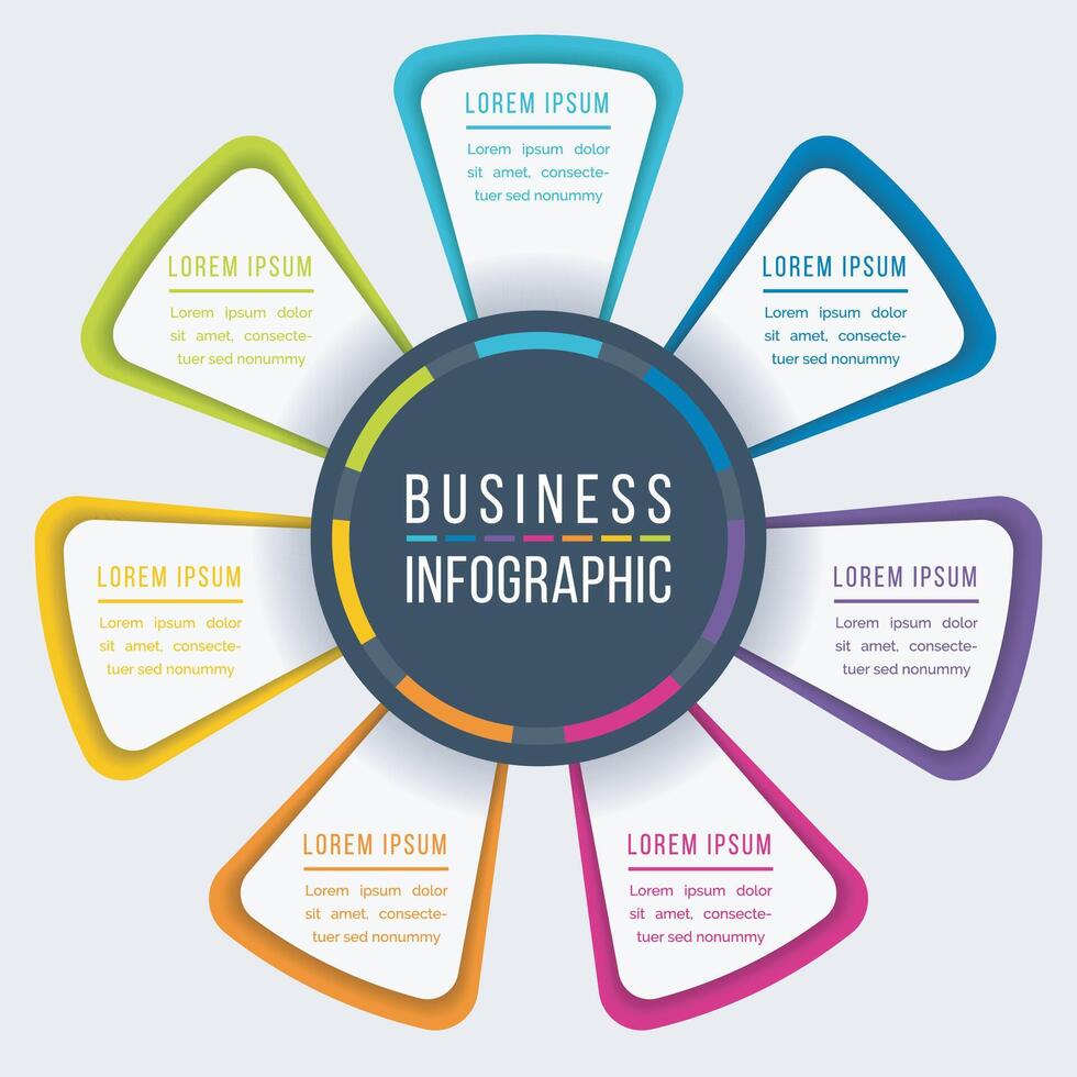 infographie conception sept pas, objets, éléments ou les options affaires information coloré modèle pour affaires infographie vecteur