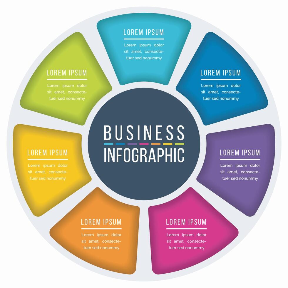 infographie cercle conception sept pas, objets, éléments ou les options affaires information vecteur