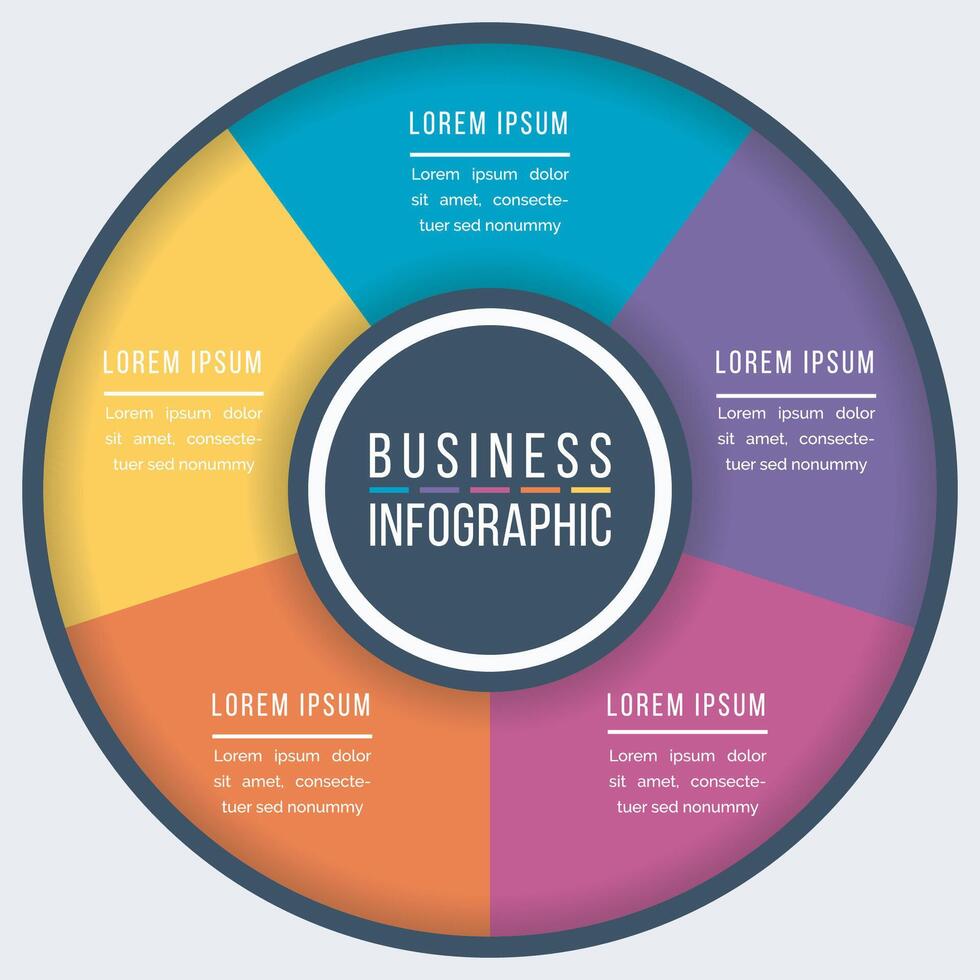 infographie coloré conception 5 pas, objets, éléments ou les options cercle infographie modèle pour affaires information vecteur
