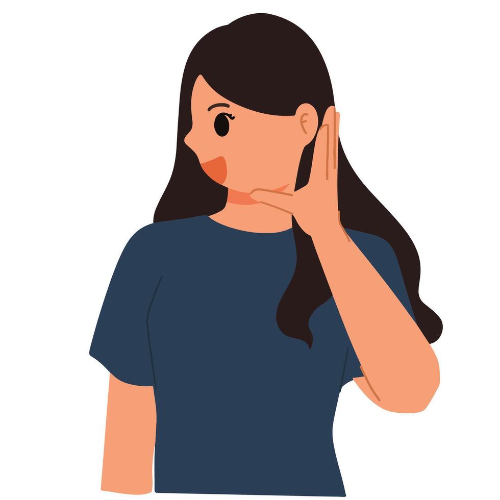 écoute femme avec main sur oreilles écoute illustration vecteur