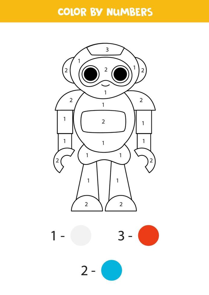 Couleur dessin animé jouet robot par Nombres. feuille de travail pour enfants. vecteur
