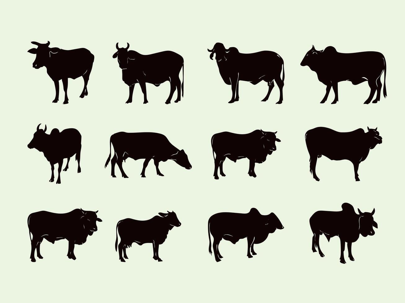 ensemble de vache silhouette collection vecteur