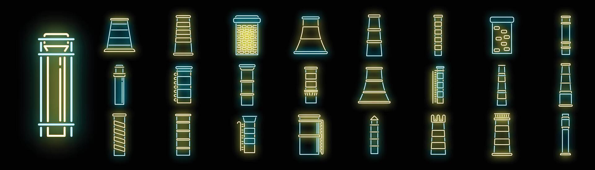 cheminée Icônes ensemble néon vecteur