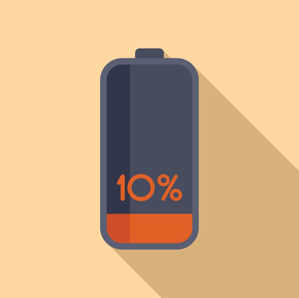 Dix pour cent faible batterie charge icône plat . électrique statut vecteur
