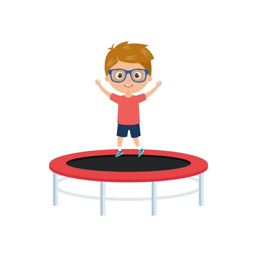 mignon petit garçon dans le jeu de saut de trampoline vecteur