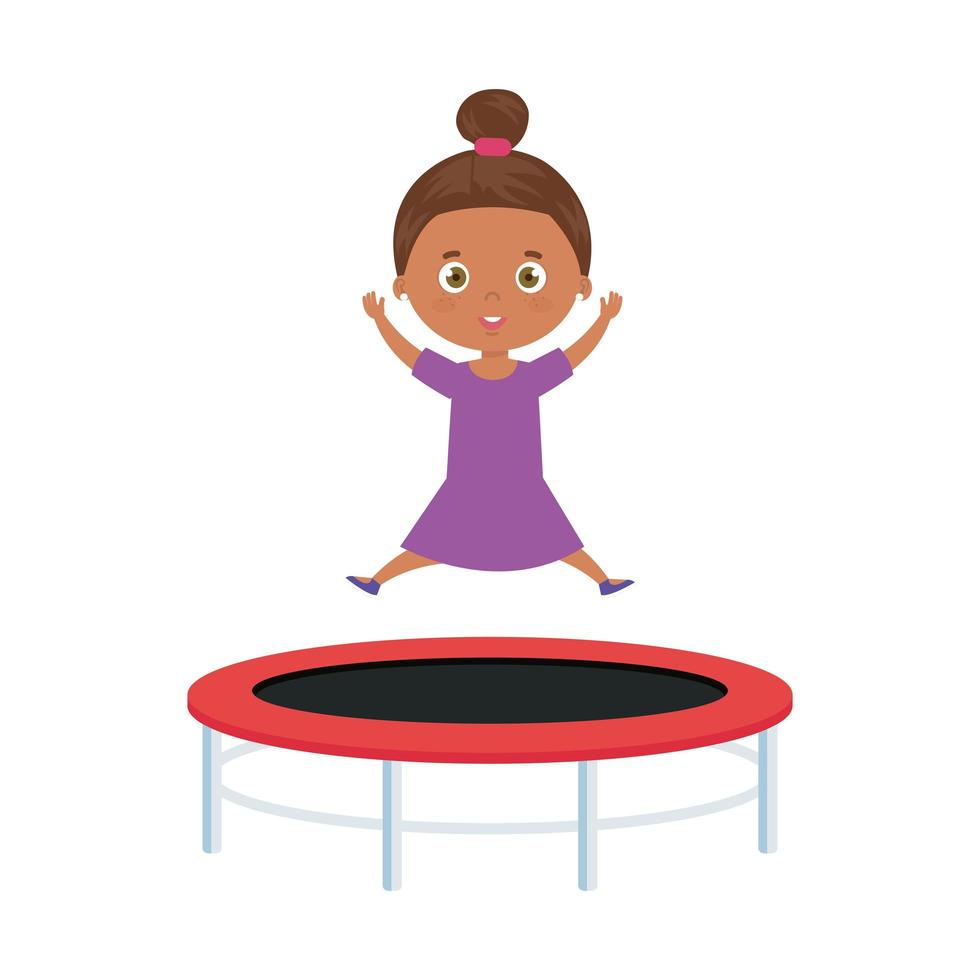 jolie petite fille afro dans le jeu de saut de trampoline vecteur