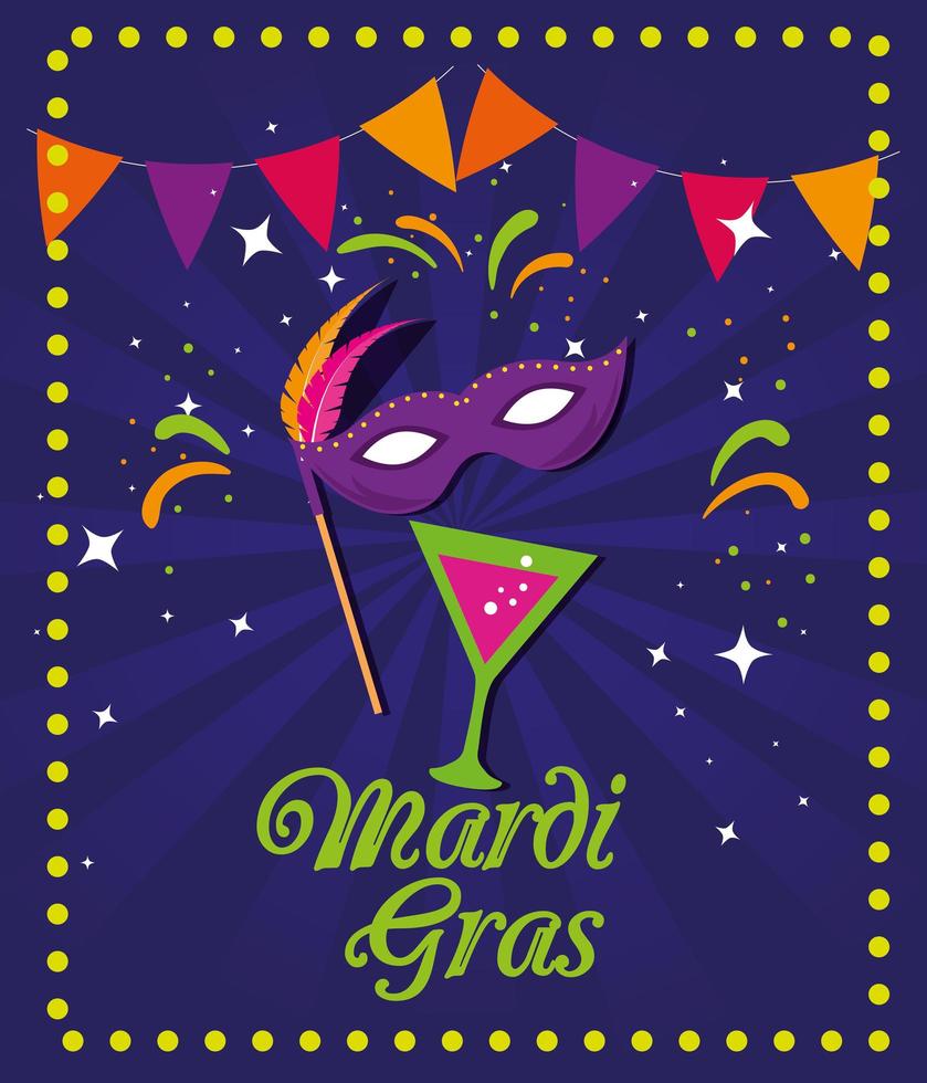 masque de mardi gras et conception de vecteur de cocktail