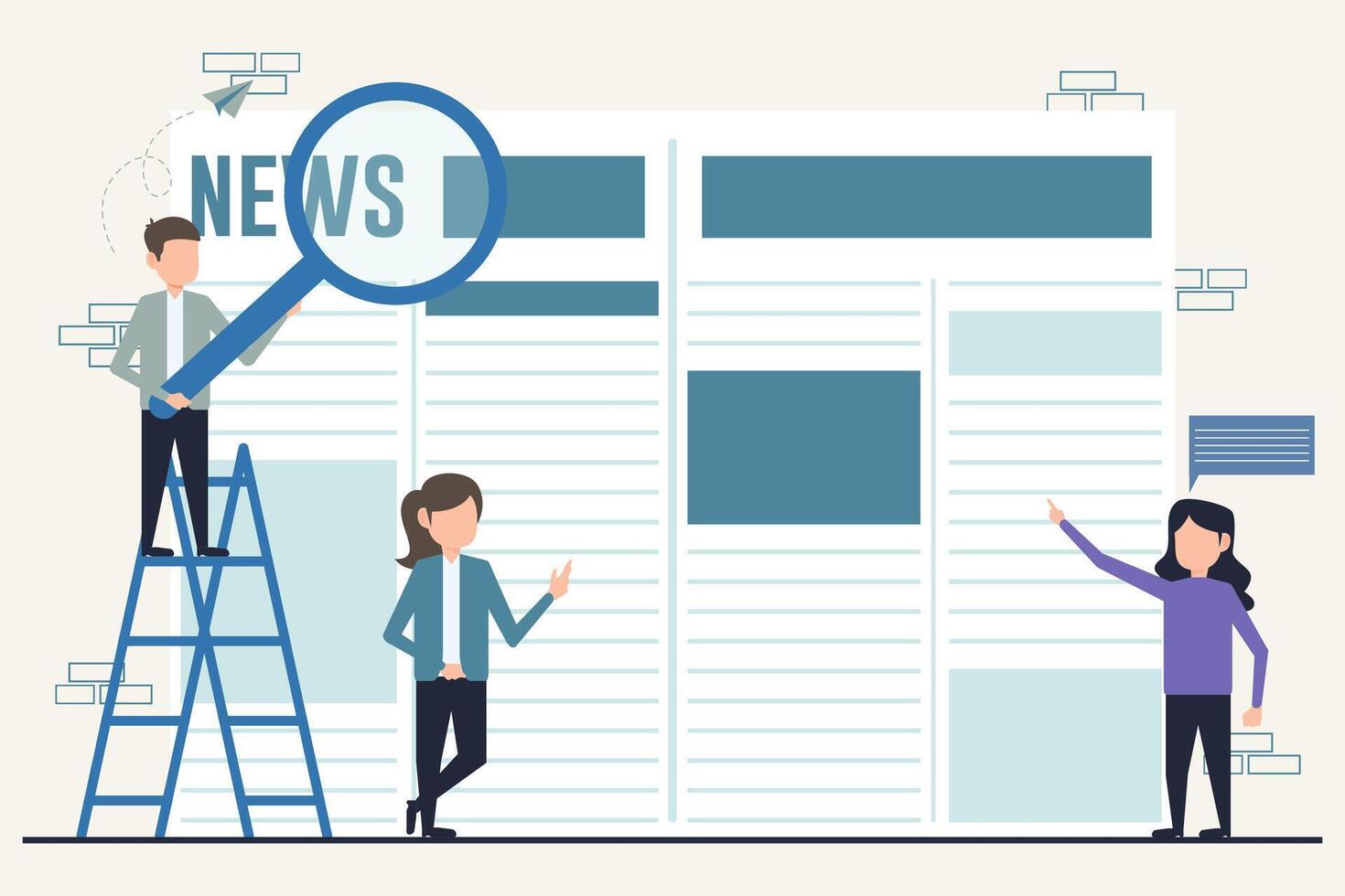 plat conception illustration pour journal concept. homme et femme à la recherche pour information dans journal vecteur
