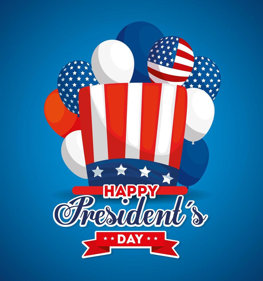 chapeau et ballons des états-unis joyeux jour des présidents design vectoriel