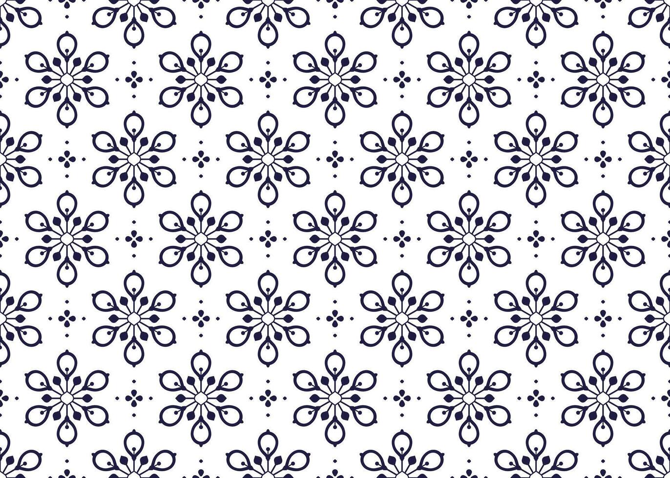 symbole foncé bleu fleurs sur blanc arrière-plan, ethnique en tissu sans couture modèle conception pour chiffon, tapis, batique, fond d'écran, emballage etc. vecteur