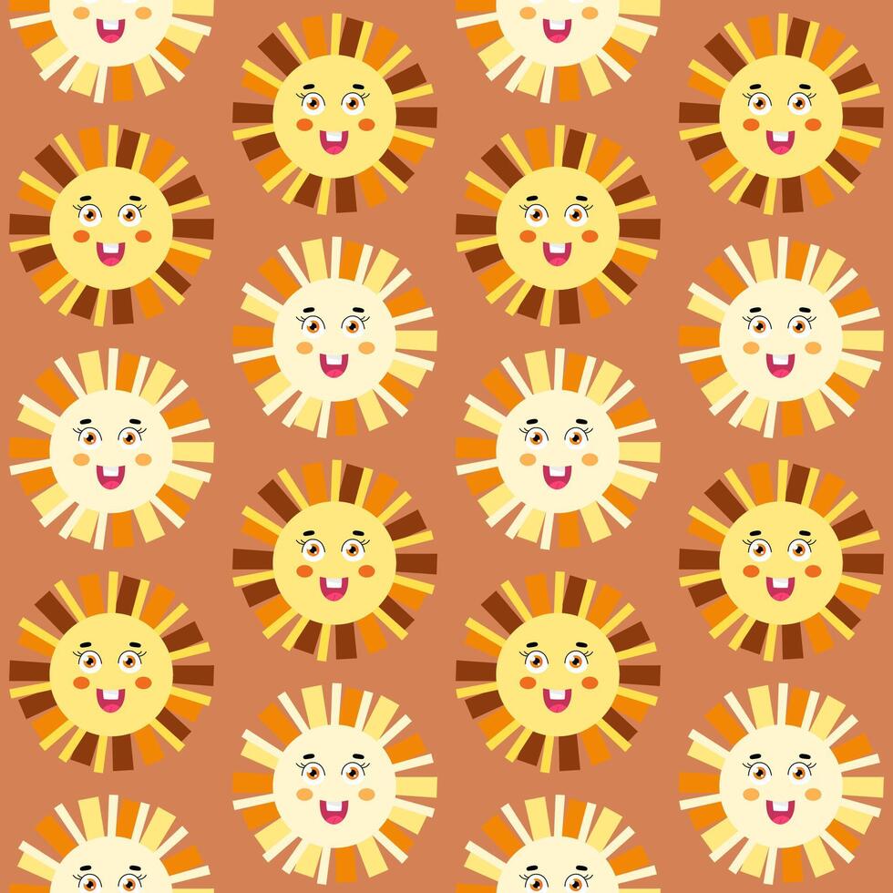 abstrait sans couture modèle avec Facile géométrique Soleil. content mignonne Soleil. illustrant pour des gamins conception, textile décoration vecteur