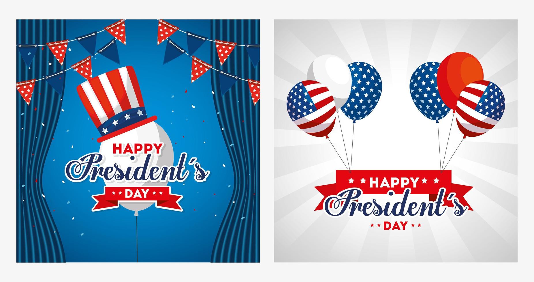 chapeau et ballons des états-unis joyeux jour des présidents design vectoriel