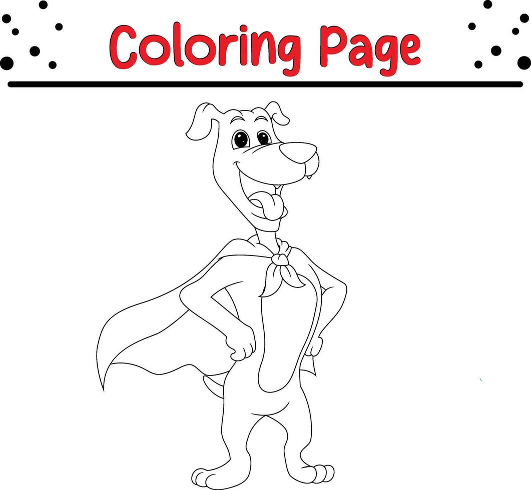 mignonne chien portant super héros costume coloration livre page pour les enfants vecteur