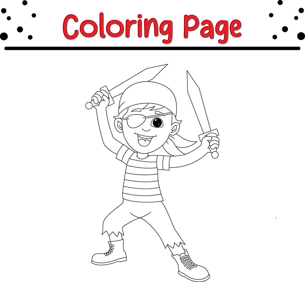 mignonne pirate garçon en portant épée coloration page pour des gamins et adultes vecteur