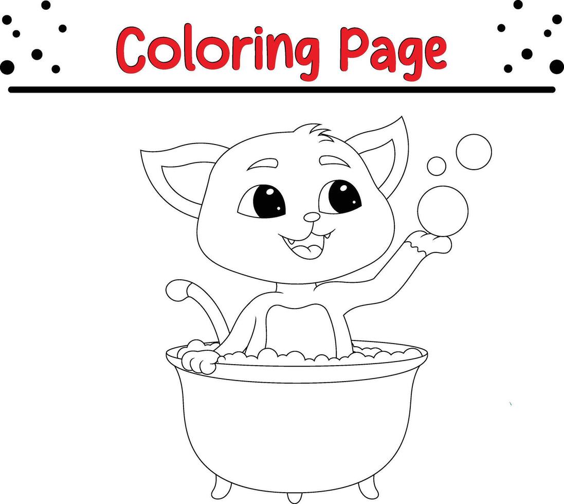chat baignade baignoire coloration livre page pour les enfants vecteur