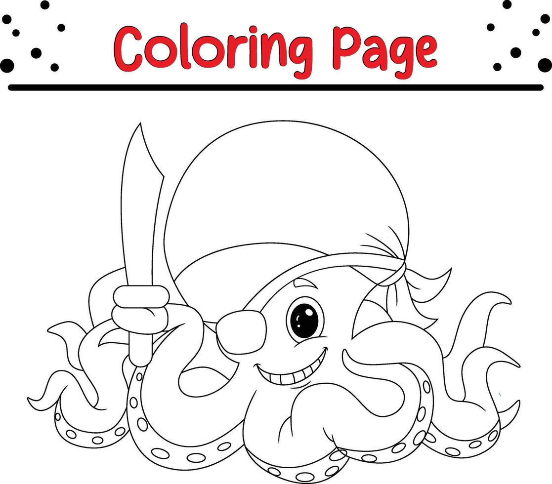 mignonne poulpe portant pirate costume en portant épée coloration livre page pour enfants. vecteur