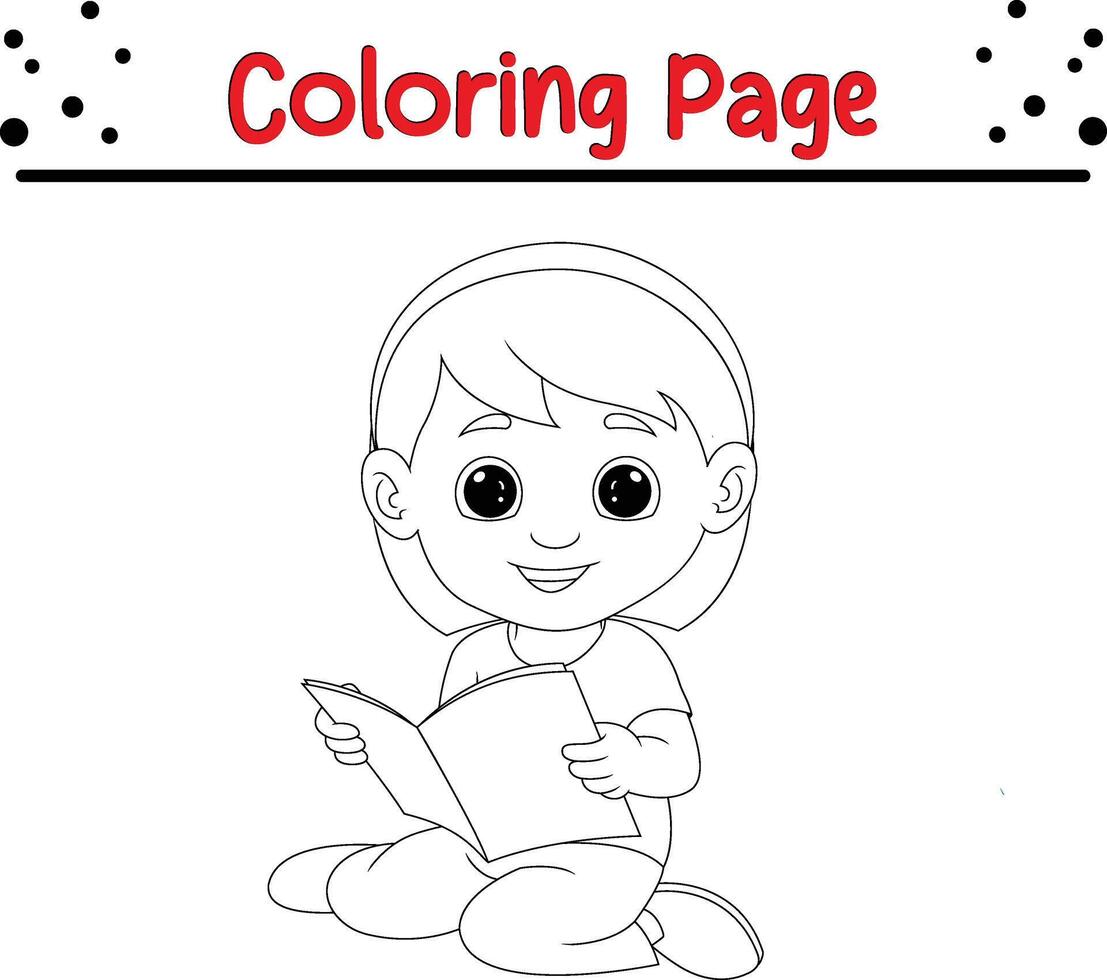 peu fille en train de lire livre coloration page pour enfants. noir et blanc illustration pour coloration livre vecteur