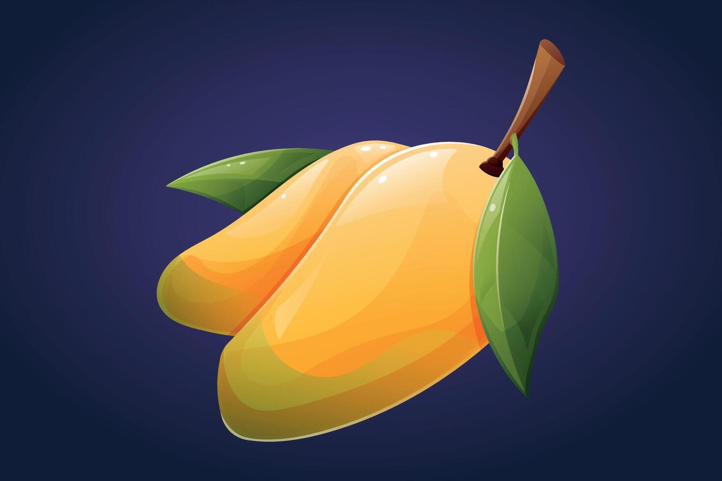 mûr Jaune mangue sur une branche avec une feuille. isolé dessin animé tropical fruit illustration. vecteur