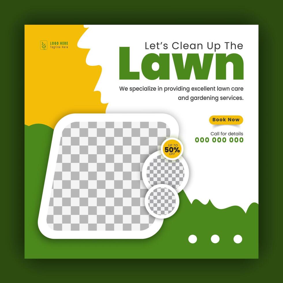 entreprise moderne pelouse se soucier jardin un service pour social médias couverture conception modèle, agriculture et biologique nourriture campagne Publier la toile bannière, abstrait vert, Jaune Couleur forme sur blanc Contexte vecteur