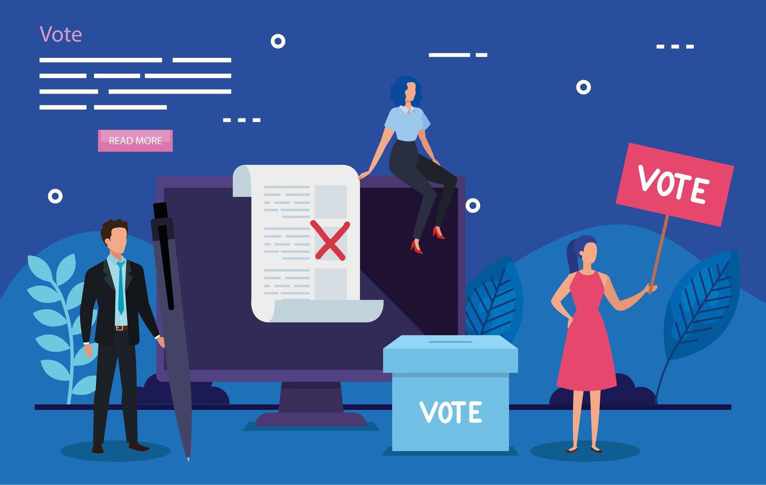 affiche de vote avec des gens d'affaires et des icônes vecteur