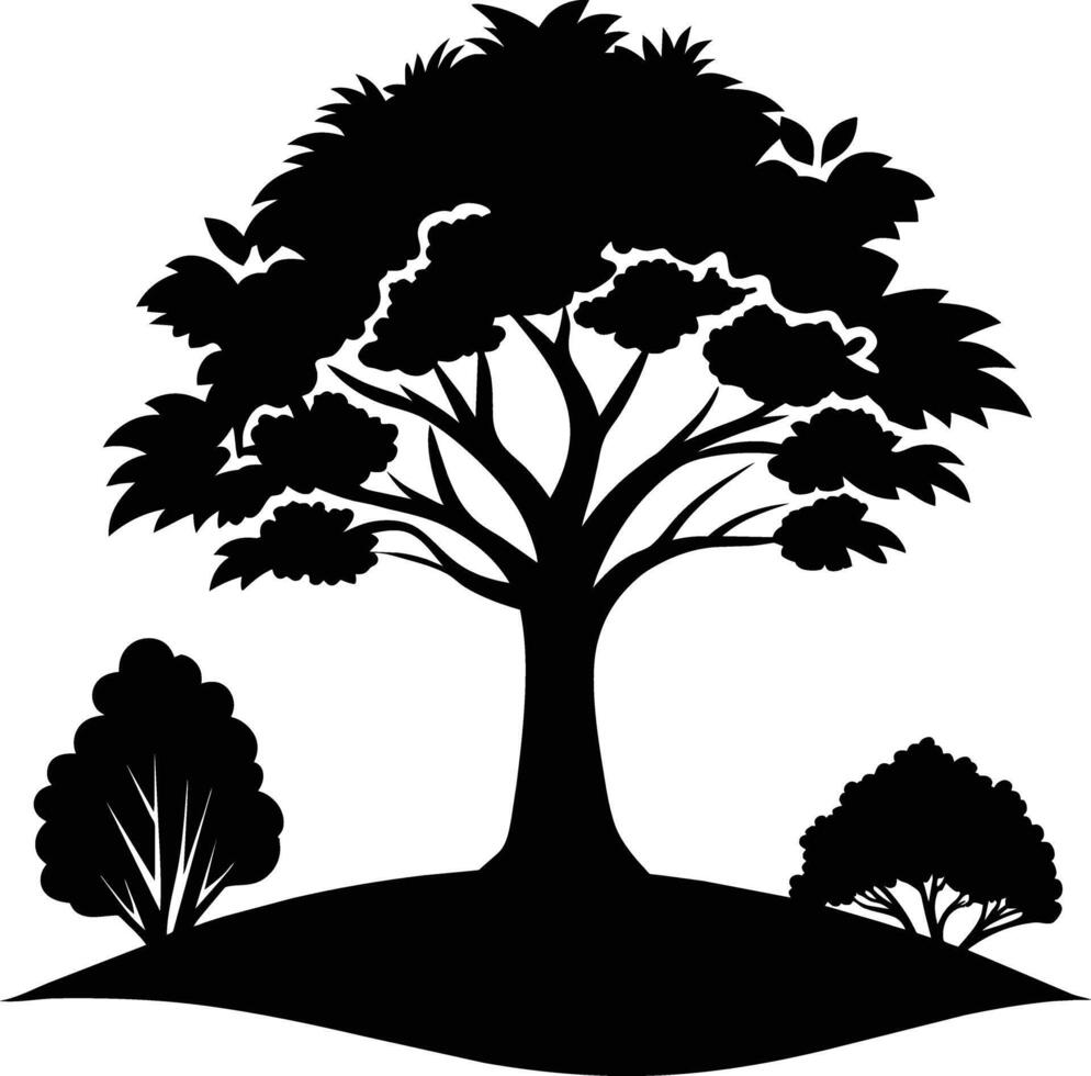 silhouette de une arbre avec herbe vecteur