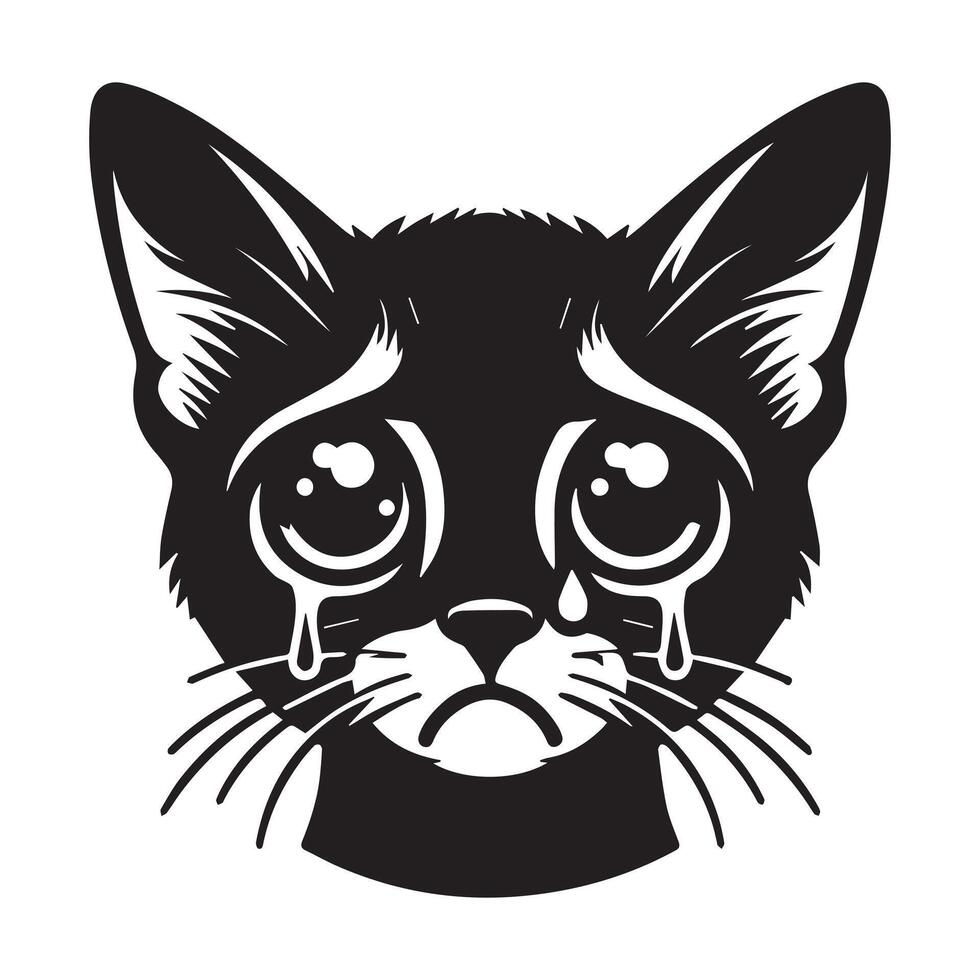 un abyssinien chat avec triste visage illustré dans noir et blanc vecteur