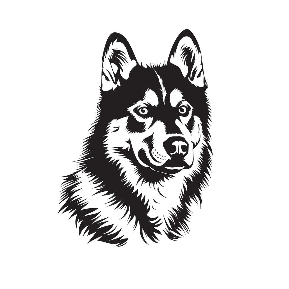 chien visage logo - une sibérien rauque chien craintif visage illustration dans noir et blanc vecteur