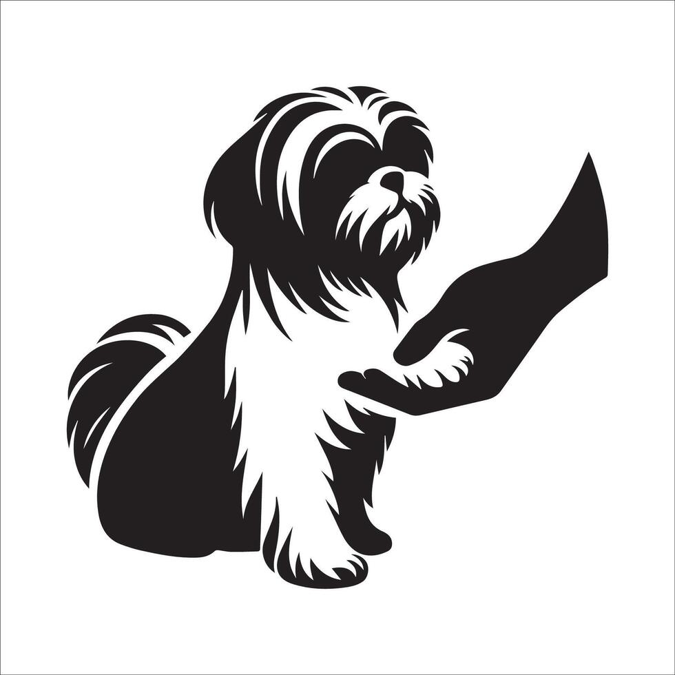 une shih tzu chien avec une maman main illustration dans noir et blanc vecteur