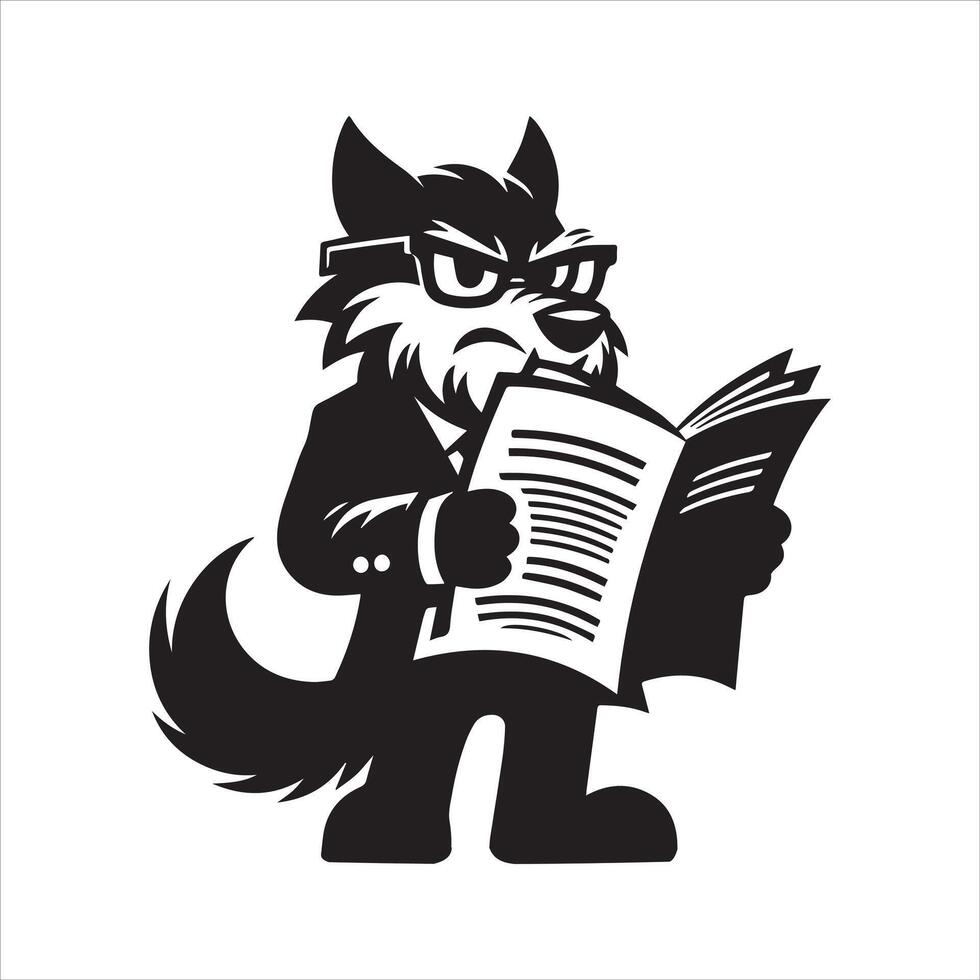 une marrant Loup en train de lire une journal illustration sur une blanc Contexte vecteur