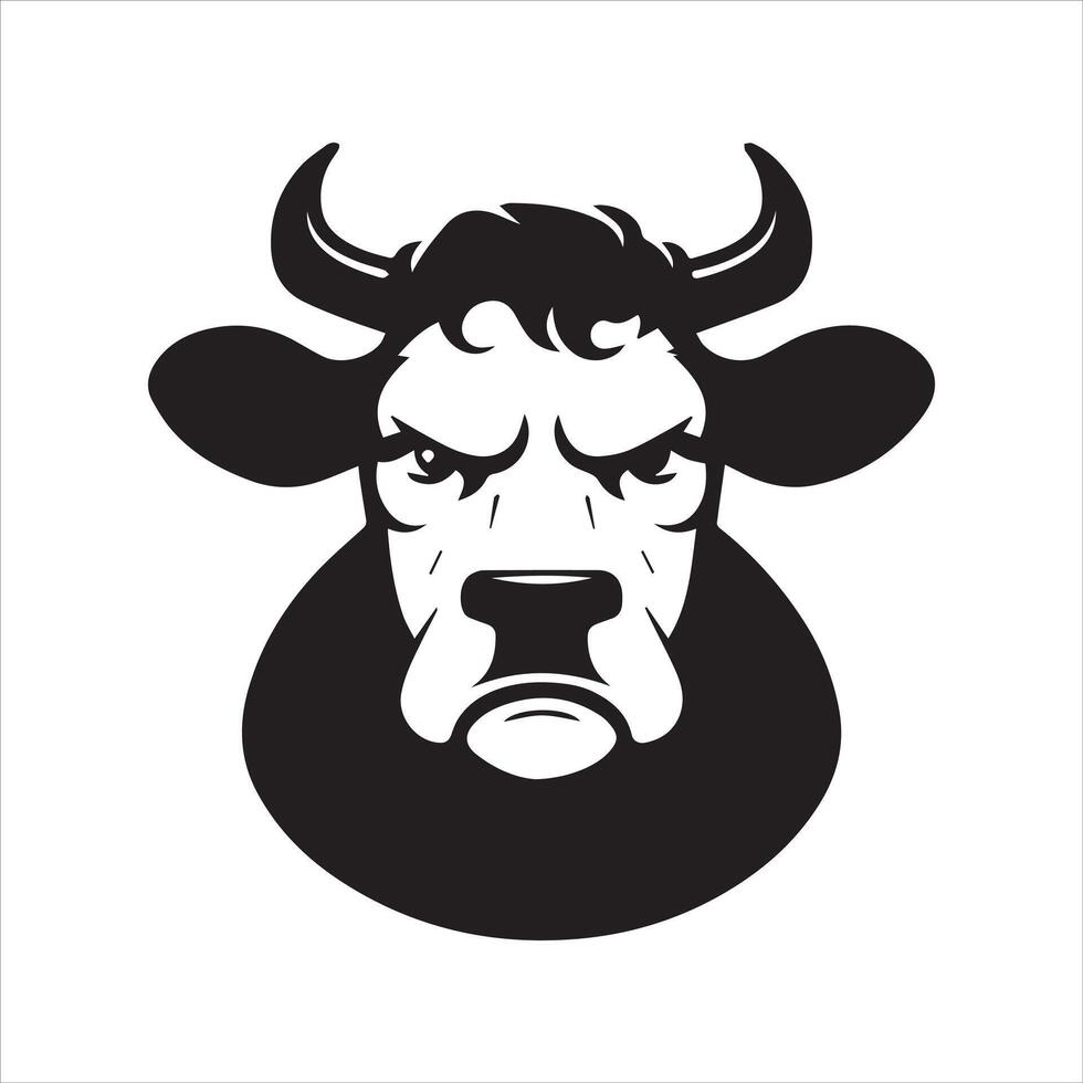 vache logo - une pensif vache visage illustration dans noir et blanc vecteur