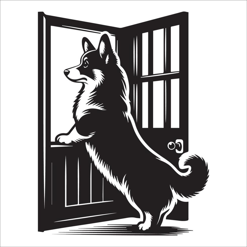 une pembroke gallois corgi furtivement fenêtre illustration dans noir et blanc vecteur