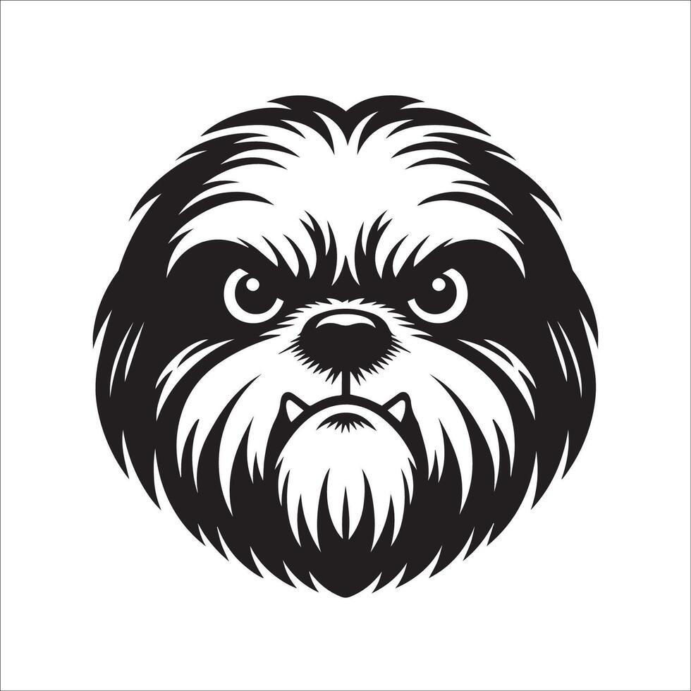 une shih tzu chien diable visage illustration dans noir et blanc vecteur