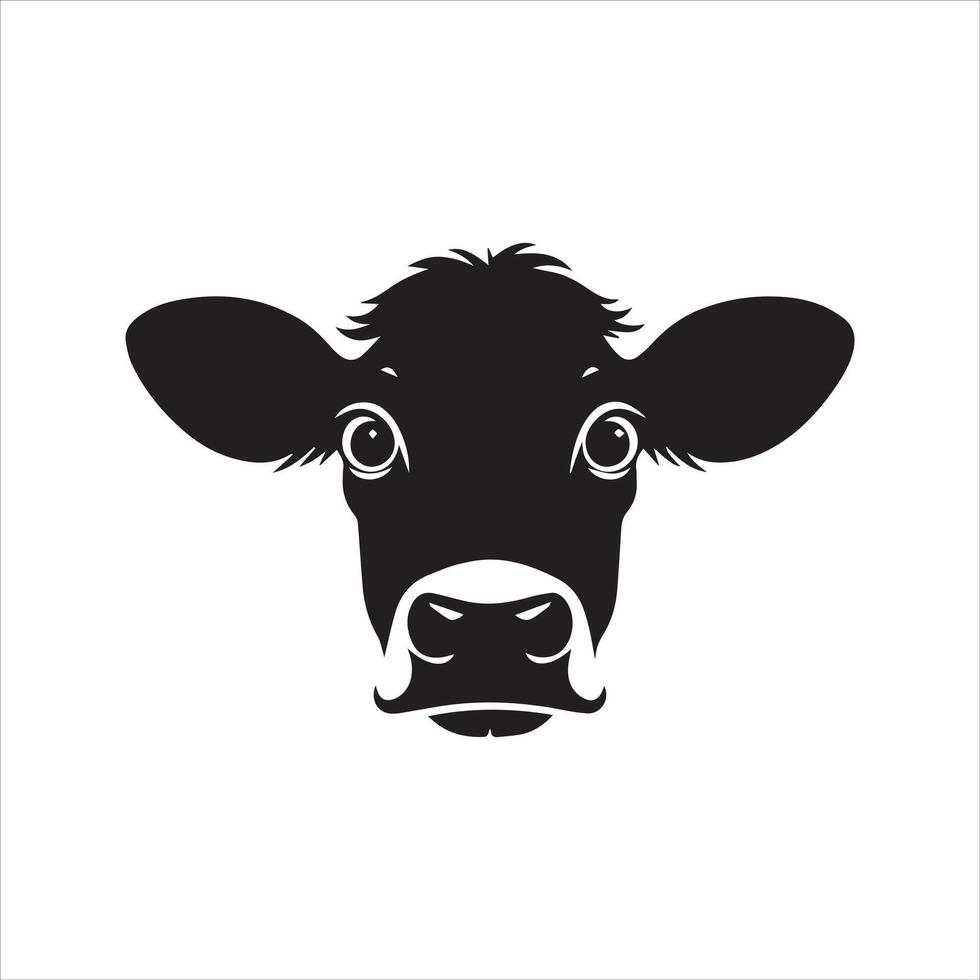 une curieuse vache visage avec large yeux silhouette illustration vecteur