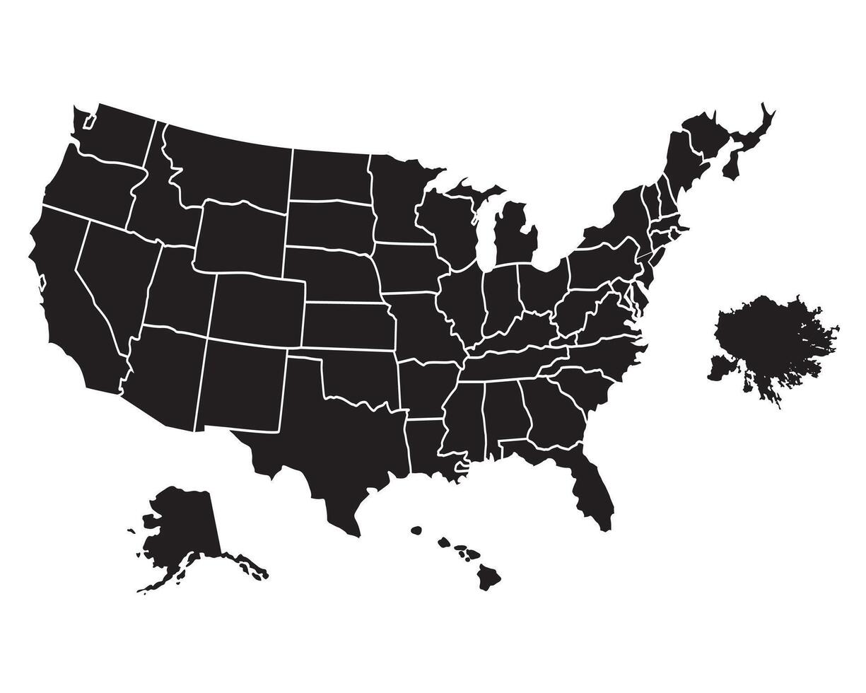 en couches Etats-Unis carte silhouette sur blanc Contexte vecteur
