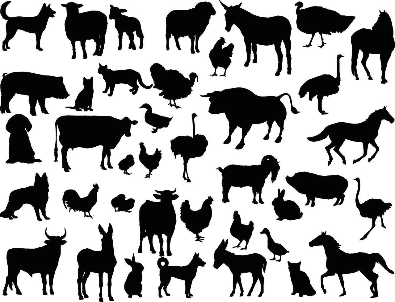 ferme animaux silhouette sur blanc Contexte vecteur