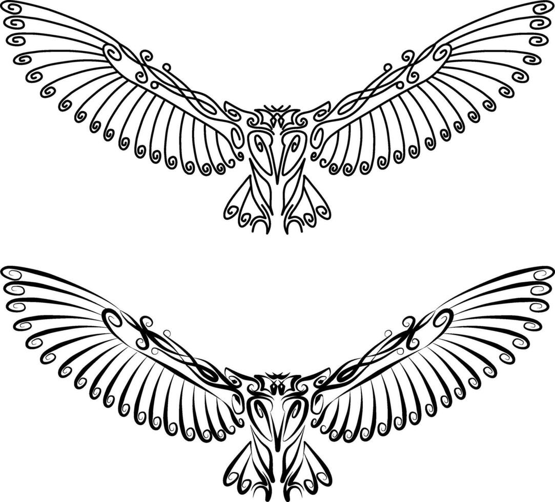 hibou magnifique entrelacés ornement type celtique ou boho modèle. illustration de un hibou avec propager ailes. le oiseau est fabriqué de bien ligature modèle solide Couleur conçu pour gaufrage affaires vecteur