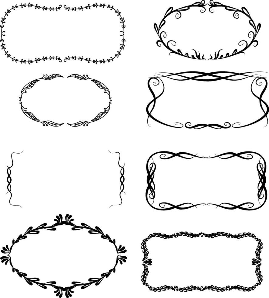 cadres et les frontières monogrammes, herbe vignes et feuilles pour bannières affaires cartes et juste insérer texte. illustration carré et ovale cadres de différent tailles sur une transparent Contexte. le vecteur