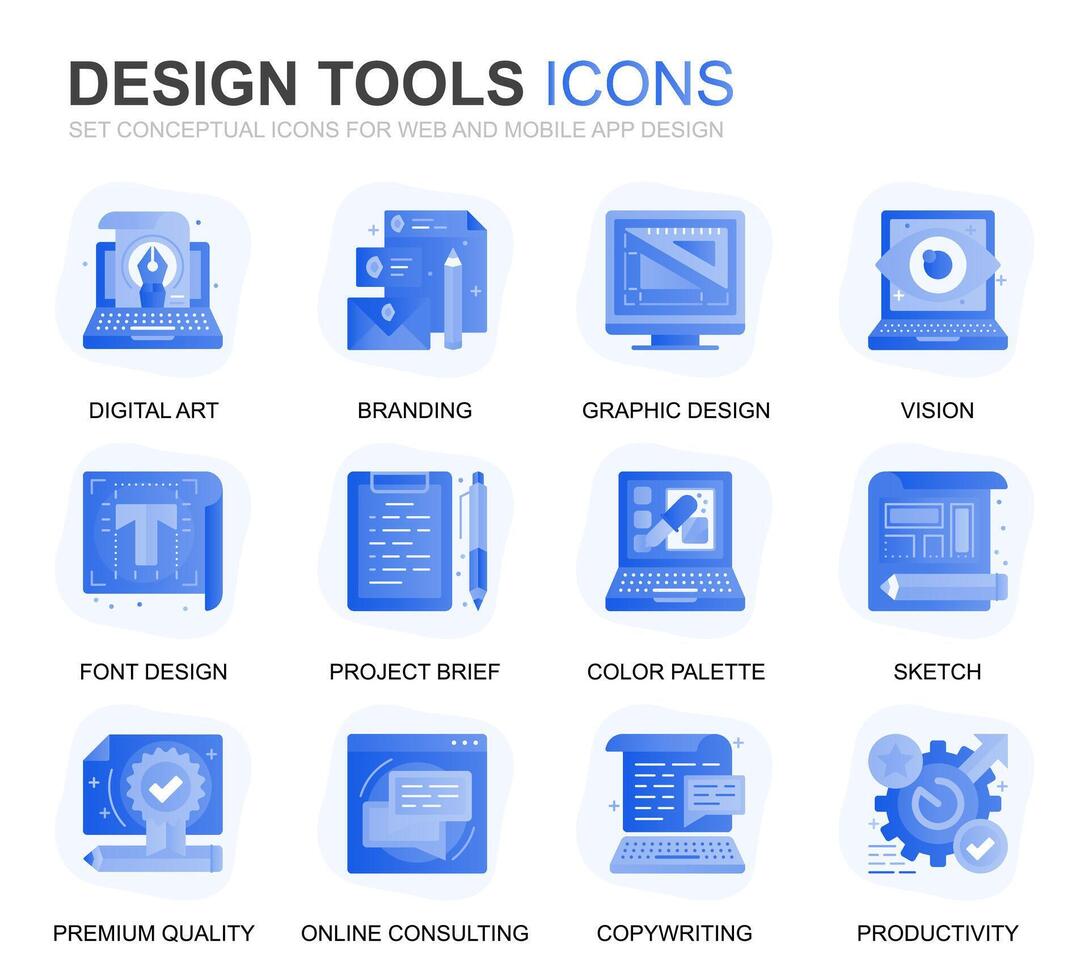 moderne ensemble conception outils pente plat Icônes pour site Internet et mobile applications. contient tel Icônes comme créatif, développement, précision, vision, esquisser. conceptuel Couleur plat icône. pictogramme paquet. vecteur